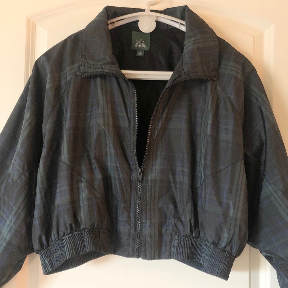 Wild Fable Plaid Full Zip Front Cropped Windbreaker Jacket Size XL - Picture 3 of 6